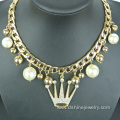 Rhinestone Crown Pearl Choker Gold Chain Necklace For Women